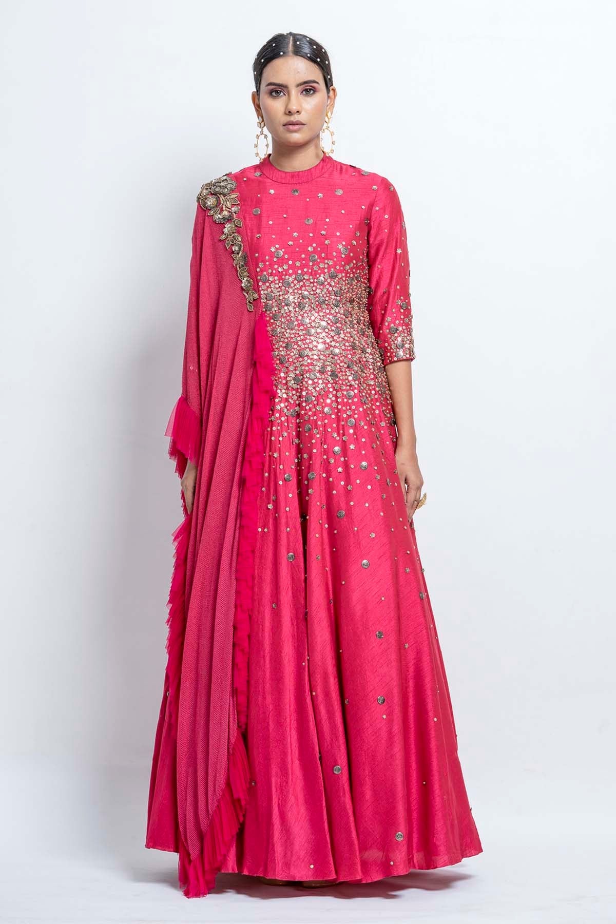 Pink Sequins Anarkali Dress at ScrollnShops